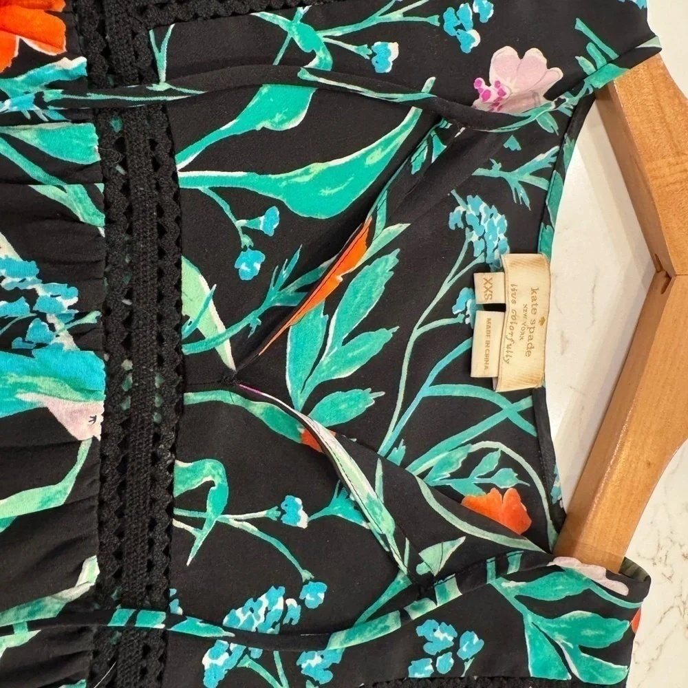 Kate Spade Hummingbird Silk Floating Blouse / tassle ties/  xxs